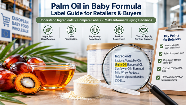 Palm oil in baby formula label guide for retailers showing ingredient verification, palm oil identification and wholesale buying checks