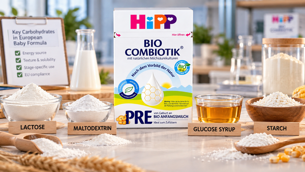 Baby formula carbohydrates explained with lactose, maltodextrin, glucose syrup, starch, and HiPP Bio Combiotik PRE formula