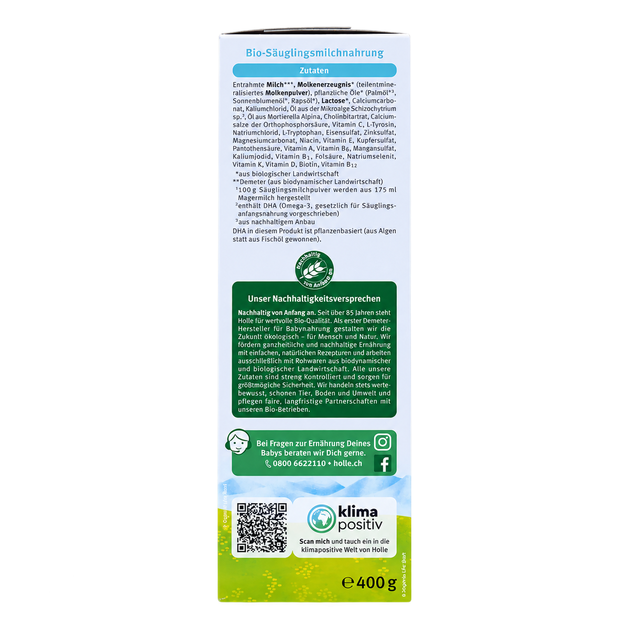 Holle Bio Stage 1 Organic Infant Formula packaging information view 3