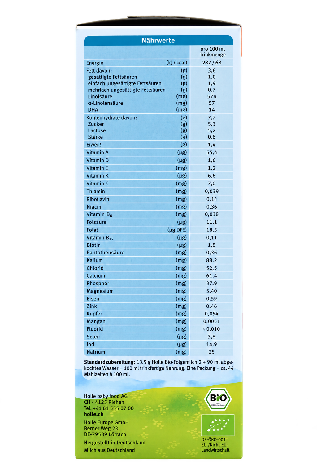 Holle Bio Stage 2 Organic Follow-On Formula packaging information view 1
