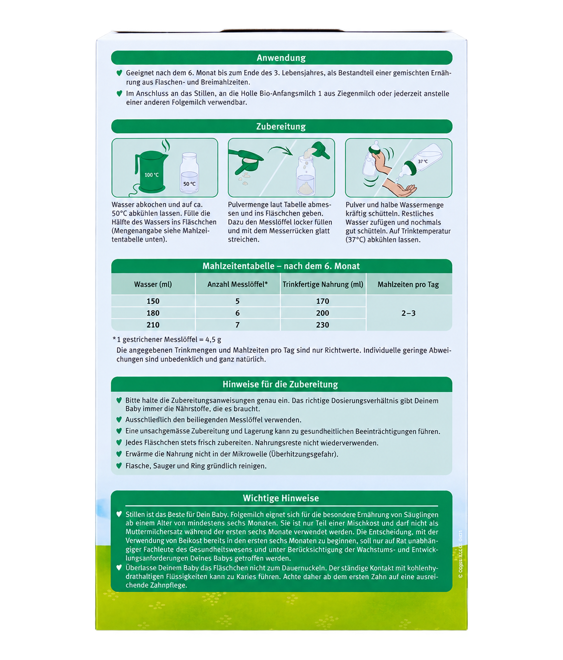 Holle Goat Stage 2 Organic Follow-On Formula back label and nutrition information