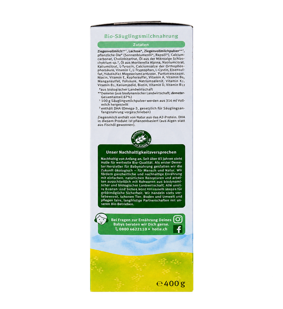 Holle Goat Stage PRE Organic Infant Formula left side packaging